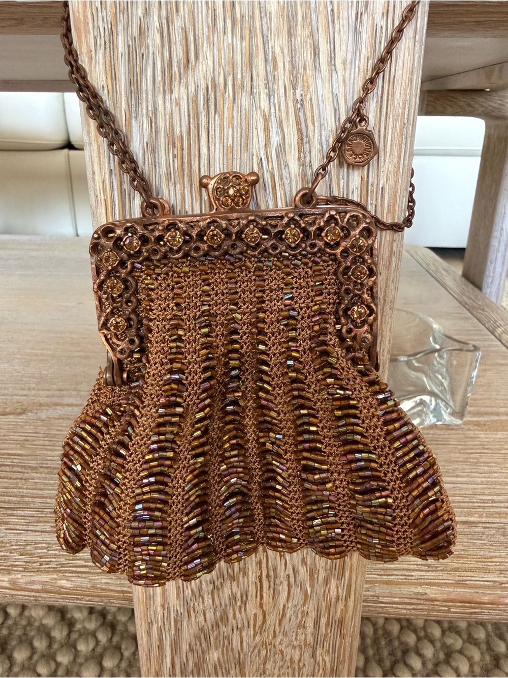 Vintage Beaded Metallic Bronze Evening Clutch - Picture 6 of 8